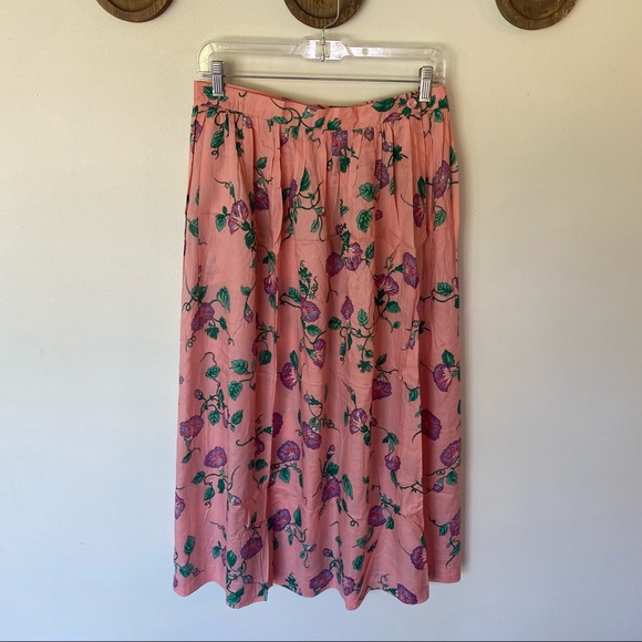 Vintage Alpenblick pink floral A-line pleated maxi skirt size 14 - Picture 9 of 10
